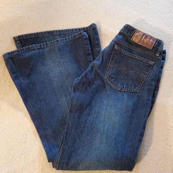 l.e.i. 90s 100% Cotton Big Flare Lowrise Denim Blue Jeans Size 7 - Picture 1 of 12